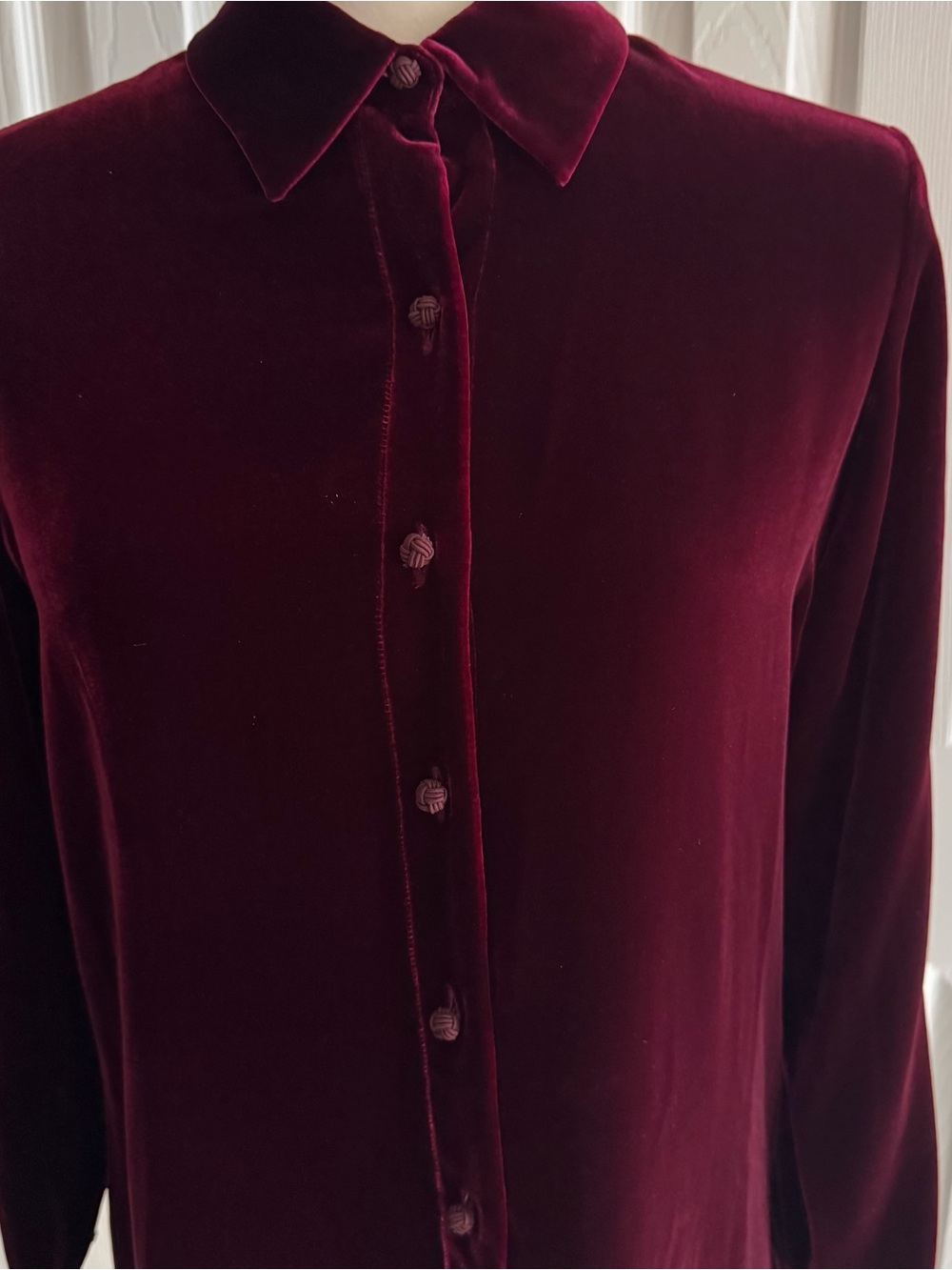 Petite Sophisticate Velvet Button-Front Shirt - Deep Wine